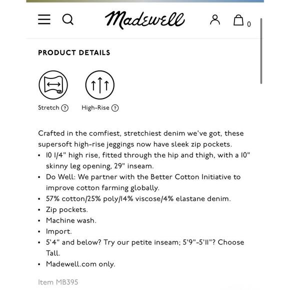 Madewell Jeans Roadtripper Jeggings Skinny High Rise Zip Pocket Denim Blue 26 T - Picture 5 of 11